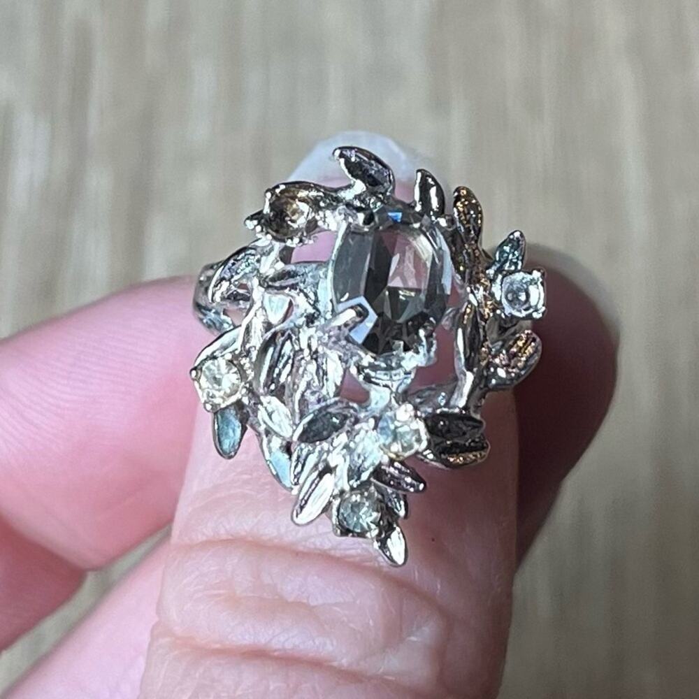SMOKY QUARTZ Cluster Vintage Designer Signed Ring with 1 Oval Smoky Quartz. 1940 - Picture 2 of 12